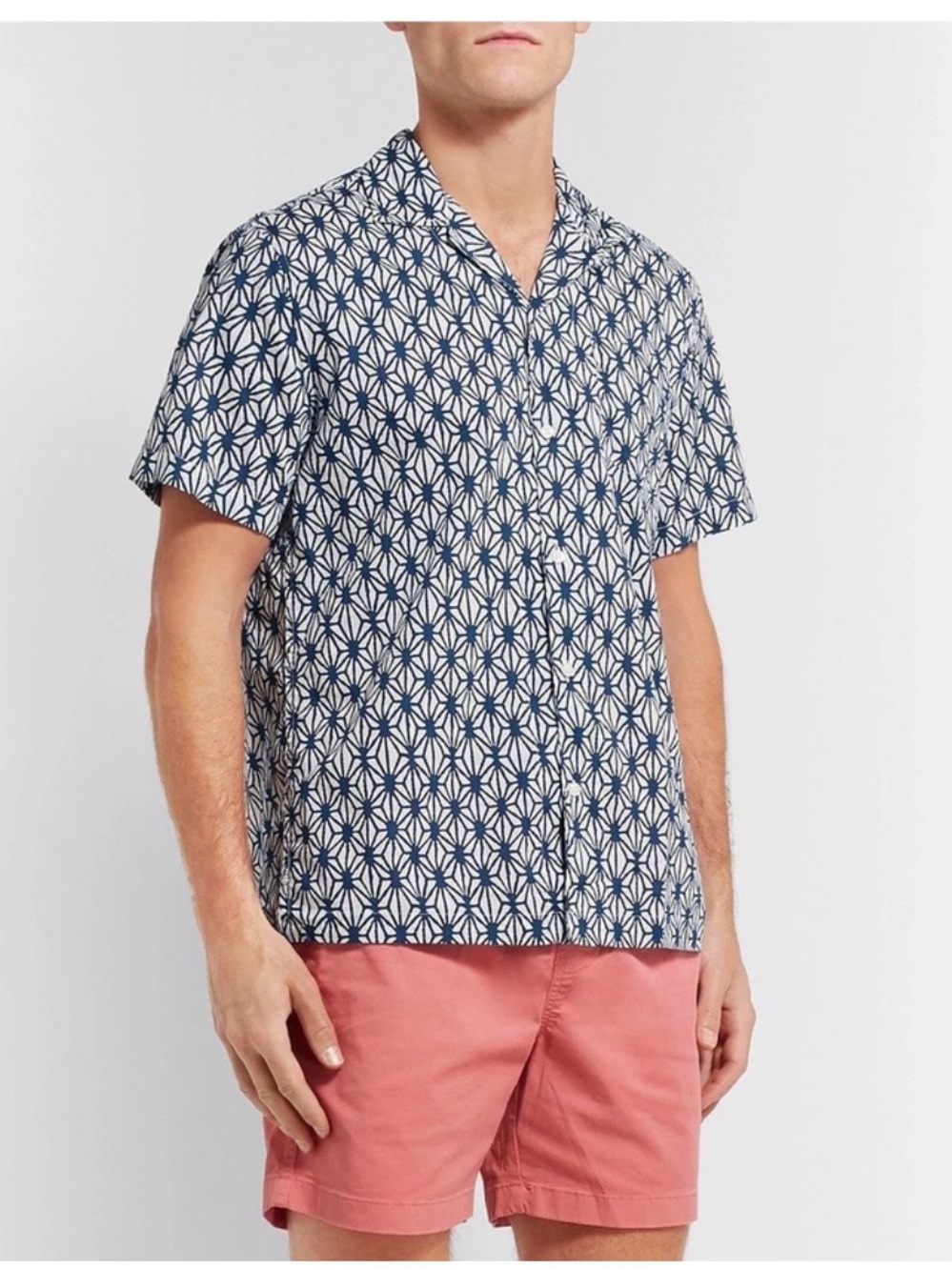 J. CREW Men's Camp Collar Printed Resort Wear 100% Cotton Shirt Navy Size S